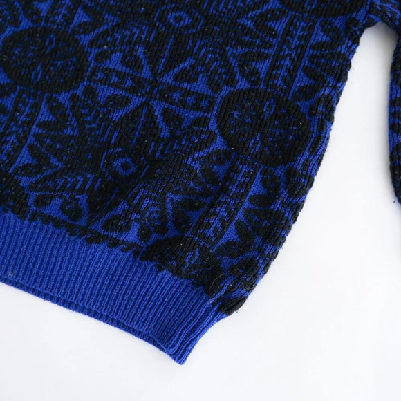 Vintage Steel Black & Blue Aztec Chunky Knit Crewneck Sweater Xl - Picture 11 of 12